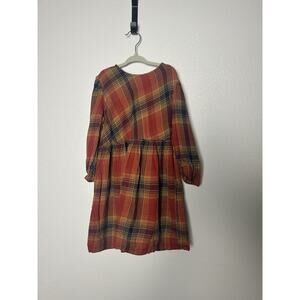 BEET World 5-6Y Long Sleeve Plaid Flannel Prairie Dress In Orange
